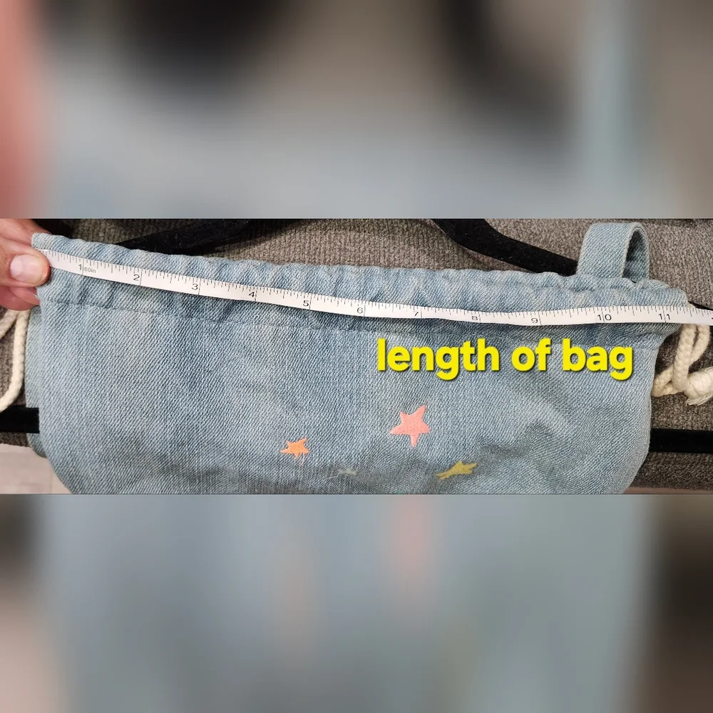 Zara Baby Embroidered Light Wash Denim Sling Drawstring Mini Backpack